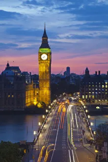 Big Ben, Houses of Parliament and Westminster Bridge, London, England, UK