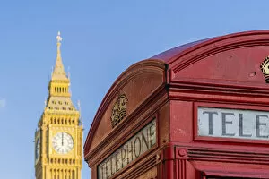 Images Dated 24th May 2022: Big Ben, also known as Elizabeth Tower and a red Phone box. Part of the Houses of Parliament