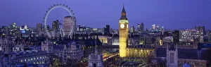 Big Ben & London Eye at Night, London, England