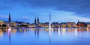 Binnealster Prints: Binnenalster at dusk, Hamburg, Germany
