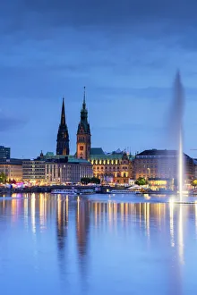 Binnealster Prints: Binnenalster at dusk, Hamburg, Germany