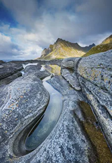 Vikten Prints: Bjorntinden Reflecting in Tidepool, Lofoten Islands, Norway