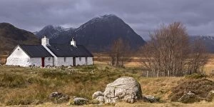 Black Rock cottage and Buachaille Etive Mor mountain on Rannoch Moor in the Scottish Highlands