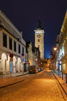 Black Tower Ceske Budejovice at night, South Bohemian Region, Czech Republic