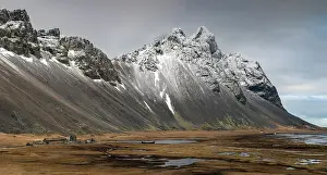 Black Prints: Black volcanic sand beach with Vestrahorn in the distance, Stokksnes, South Iceland