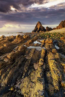 Celtic Sea Prints: Blackchurch Rock at sunset, Mouthmill, North Devon, England, United Kingdom