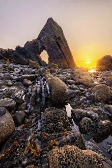 Celtic Sea Prints: Blackchurch Rock at sunset, Mouthmill, North Devon, England, United Kingdom