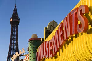 Images Dated 22nd April 2008: Blackpool Tower & Amusements sign, Blackpool, Lancashire, England