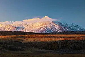 Sudurland Prints: Blafell mountain at sunset during winter, Sudurland, Iceland