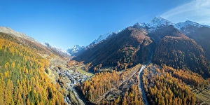 Larch Prints: Blatten village & Bietschhorn, Lotschental Valley, Valais, Switzerland
