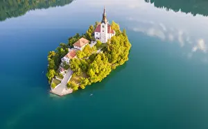 Lake Bled Prints: Bled Island and Lake Bled. Bled, Upper Carniolan region, Slovenia