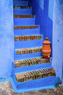 Staircases Prints: Blue alleyway, Chefchaouen, Morocco