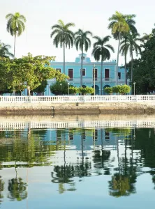 Cienfuegos Prints: Blue building and reflection on water, Cienfuegos, Cienfuegos Province, Cuba