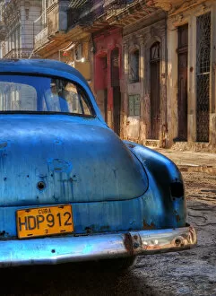 Automobile Gallery: Blue car in Havana, Cuba, Caribbean