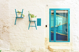 Ostuni Prints: Blue Chairs and prickly pears, Ostuni, Puglia, Italy