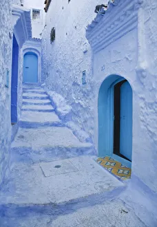 Chefchaouen Prints: Blue doorway and steps, Chefchaouen, Morocco