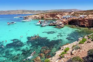 Blue Lagoon with Beaches and Cliffs on Comino Island, Malta