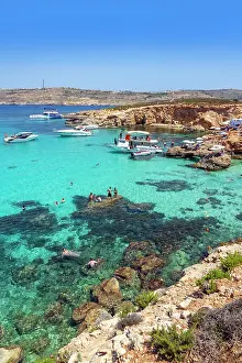 Maltese Prints: Blue Lagoon with Beaches and Cliffs on Comino Island, Malta