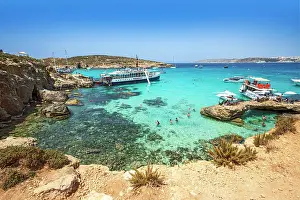 Blue Lagoon with Beaches and Cliffs on Comino Island, Malta