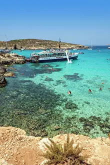 Blue Lagoon Prints: Blue Lagoon with Beaches and Cliffs on Comino Island, Malta