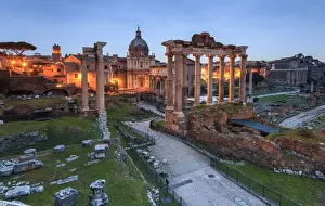 The blue light of dusk on the ancient Imperial Forum Rome Lazio Italy Europe