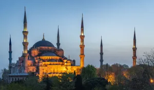 Images Dated 19th June 2019: Blue Mosque Panorama at sunset, Turkey, Istanbul