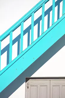 Mykonos Prints: Blue painted handrail and shadows