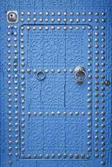 Detail of blue painted wooden door,
Chefchaouen,
Morocco