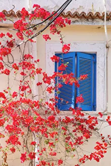 South West Europe Prints: Blue shutters, Poros Island, Saronic Islands, Greece