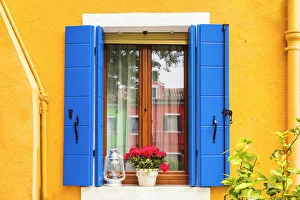 Burano Prints: Blue Shutters & Window, Burano, Venice, Italy