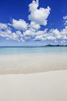 Leeward Islands Prints: Blue sky frames the white sand and the turquoise Caribbean sea Ffryers Beach Antigua