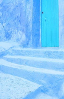 Chefchaouen Prints: Blue steps and door, , Chefchaouen, Rif Mountain, Morocco