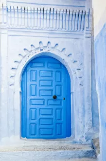 Blue-washed streets and doors of Chefchaouen, Morocco