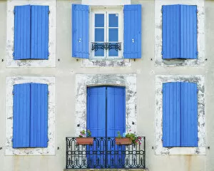 Images Dated 7th July 2016: Blue Window Shutters & Door, Languedoc, France