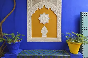 The blue and yellow contrast found in the Majorelle garden. Marrakech, Morocco