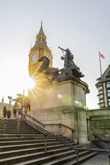 Boadicea and Her Daughters statue and Big Ben, also known as Elizabeth Tower