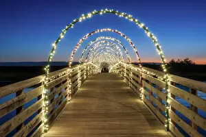 Board Walk Prints: Boardwalk with holiday lights, Ogunquit, Maine, USA