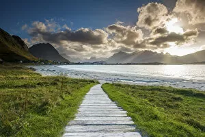 Images Dated 13th September 2013: Boardwalk Leading to Ramberg Beach, Lofoten Islands, Norway