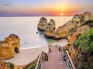 Lagos Prints: Boardwalk and Stairs to Camilo Beach at Sunrise Camilo Beach