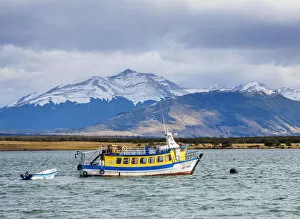 Admiral Montt Gulf Gallery: Boat in Admiral Montt Gulf, Puerto Natales, Ultima Esperanza Province, Patagonia, Chile