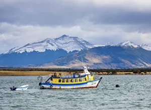 Admiral Montt Bay Gallery: Boat in Admiral Montt Gulf, Puerto Natales, Ultima Esperanza Province, Patagonia, Chile