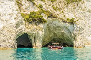 Images Dated 15th June 2022: Boat by the Blue caves, Zakynthos, Zante, Ionian Islands, Greece