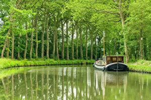 Images Dated 1st July 2022: Boat on Canal du Midi, Aude, Occitanie, France
