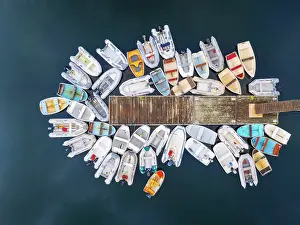 Straight Down Prints: Boat cluster at Quissett Harbor, Cape Cod, Falmouth, Massachusetts, USA