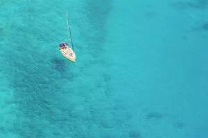 Ships Prints: Boat docked near Shipwreck beach, Zakynthos, Ionian Islands, Greece, Europe
