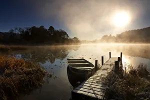 Boat & Jetty at Sunrise, Elterwater, Lake District National Park, Cumbria, England