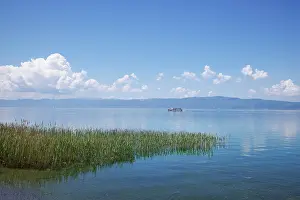 Macedonia Prints: Boat on Lake Ohrid, Ohrid, North Macedonia