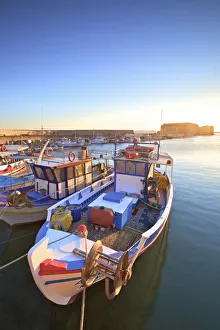 The Boat Lined Venetian Harbour and Fortress, Heraklion, Crete, Greek Islands, Greece