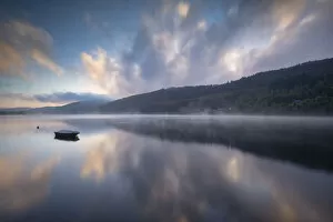 Boat in Mist, Lake Titisee, Baden-Wurttemberg, Schwarzwald, Black Forest, Germany