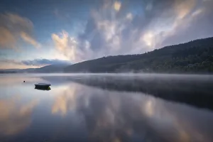 Cloud Gallery: Boat in Mist, Lake Titisee, Baden-Wurttemberg, Schwarzwald, Black Forest, Germany